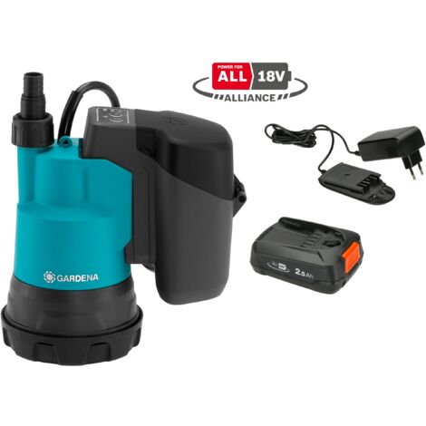 GARDENA Pompe immergée pour eaux claires 2000/2 18V POWER FOR ALL. Prête à l'emploi avec outil, batterie et chargeur inclus. (14600-20)