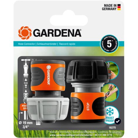 GARDENA raccords rapide et Aquastop-Ø19 mmPour début et fin de tuyau Avec l'Original GARDENA SystemRésiste au get et UV