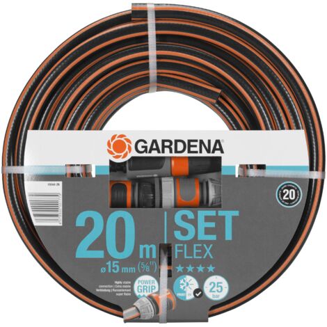 GARDENA Set tubo acqua da giardino Comfort FLEX 20m, 15mm (5/8") lancia e raccordi, per irrigazione e giardinaggio (18044-26)
