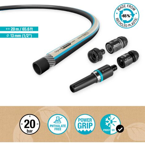 GARDENA Set tubo acqua da giardino EcoLine 20m, 13mm (1/2") con lancia e raccordi, 65% plastica riciclata (18931-20)