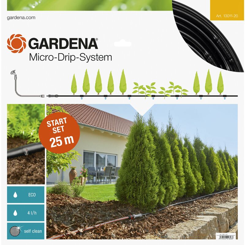 Gardena 13011-20 Set de inicio para hileras M 25m Contenido Reductor presion 1000 Tubo inst Tapon