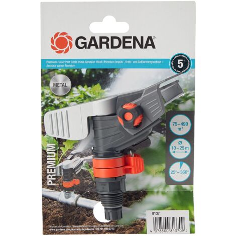 Gardena Testina irrigatore a impulso circolare a settori Premium: Irrigatore per stativo o tubazione, fino a 490 m², gittata da 5-12,5 m (8137-20)