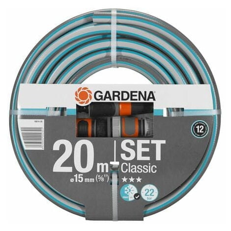 GARDENA Kit Tuyau d'arrosage Classic – Longueur 20m – Ø15mm – Haute résistance pression 22 bar maximum – Garantie 12 a