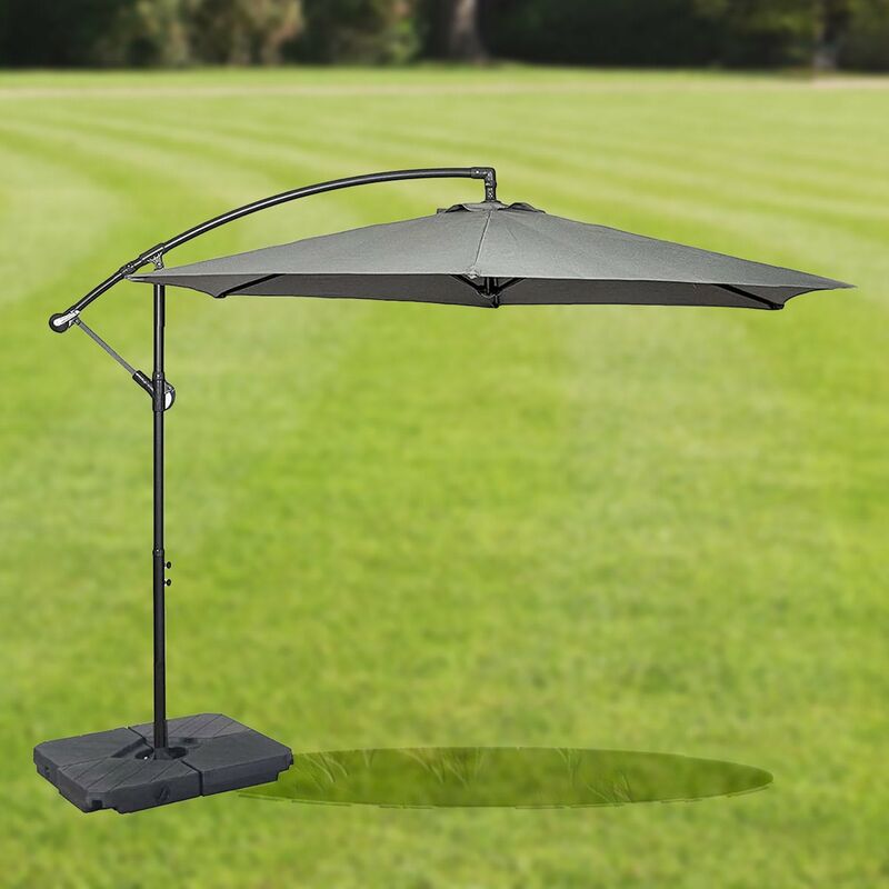 GardenCo 3m Cantilever Banana Hanging Parasol and Base with Crank Handle and Cover - Colour: Grey