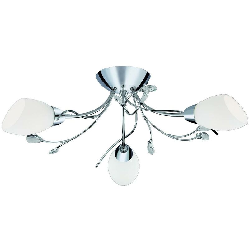 Gardenia - 3 Light Multi Arm Ceiling Semi Flush Light Chrome, Crystal and Opal Glass, E14 - Searchlight