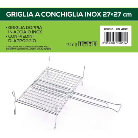 GARDENIA Griglia inox a conchiglia,27x27 cm, con piedi
