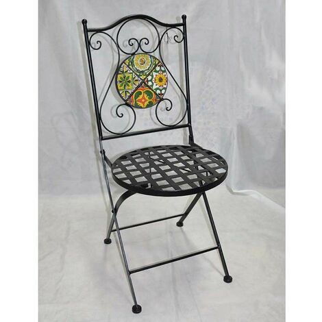 GARDENIA Sedia bistrò, in ferro, con decori in mosaico, 42x38xh.90 cm