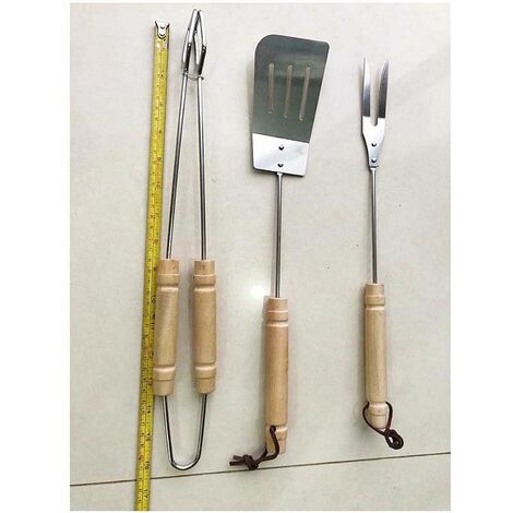 GARDENIA Set 3 utensili per barbecue, in acciaio inox, impugnatura in legno