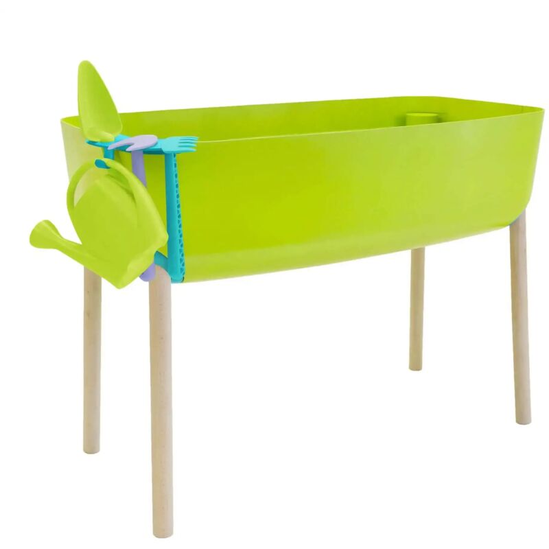 Gardenico Hochbeet Für Kinder Aus Kunststoff Kräuterbeet / Blumenbeet Für Garten / Balkon / Terrasse In Grün Inklusive 4 Zubehörteilen