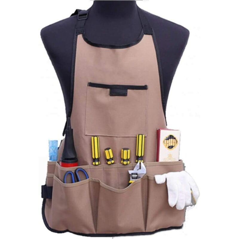 Aougo - Gardening Apron for Women Gardener Apron with 14 Pockets 600D Oxford Work Apron Adjustable Protective Apron for Garden Tools (Brown)