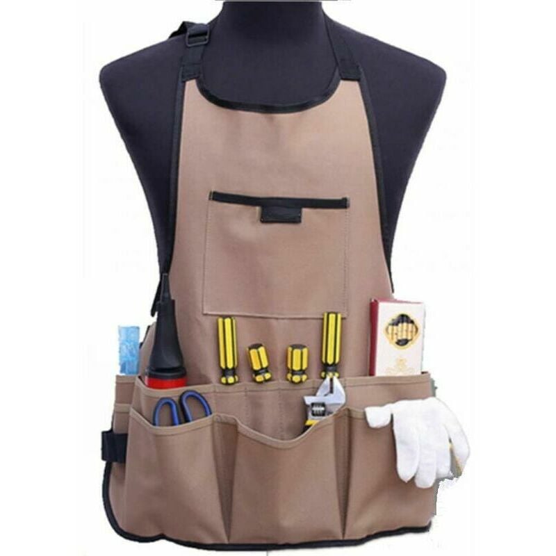 Gardening Apron for Women Gardening Apron with 14 Pockets 600D Oxford Work Apron Adjustable Protective Apron for Garden Tools (Brown)