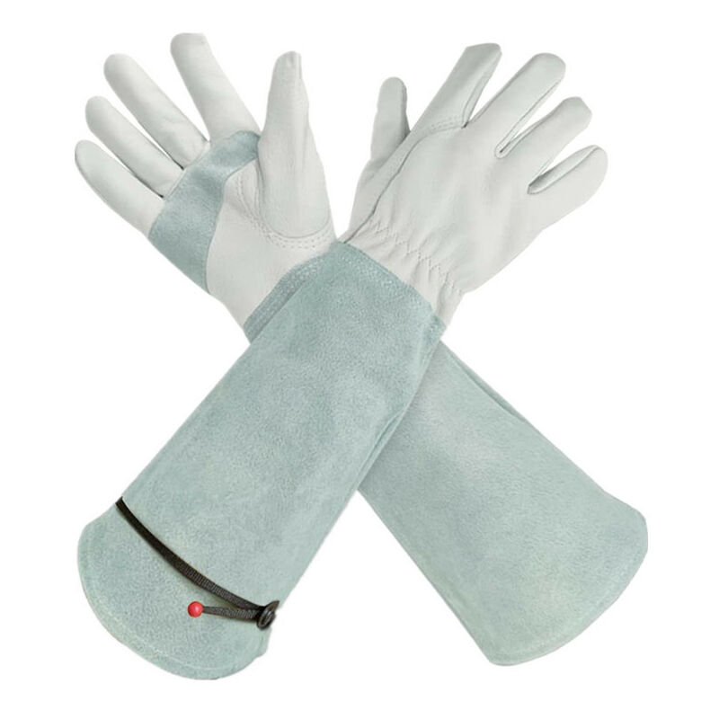 Soleil - Gardening Gloves for Men/Women, Durable Stab Resistant Leather Work Gloves - Forearm Protection for Gardeners and Farmers, Thickened White,