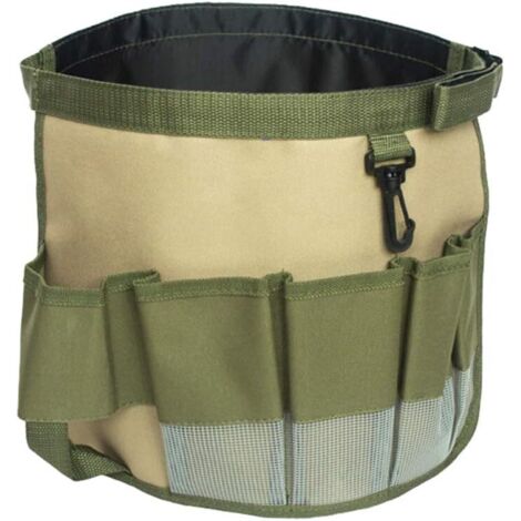 Gardening Tool Belt Bag, 600D Oxford Cloth Waterproof Bucket Tool Pouch Multifunction Foldable Transparent Pockets Garden Tool Organizer Green Tool Bag(35x27cm)