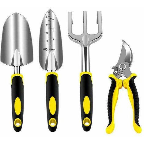 Gardening Tools Set, Garden Tools with Heavy Duty Aluminum Heads and Ergonomic Handles, Gardening Tools with Pruner, Shovels, Trowel, Transplanter, Hand Rake