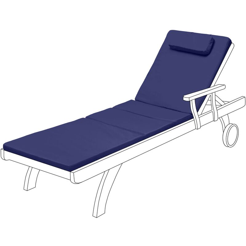 Coussin de chaise longue d'extérieur, Matelas transat confortable et pliable avec appui-tête, coussin de chaise longue de jardin, Bleu marine