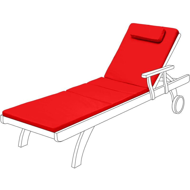 Gardenista - Coussin de chaise longue d'extérieur, Matelas transat confortable et pliable avec appui-tête, coussin de chaise longue de jardin, Rouge
