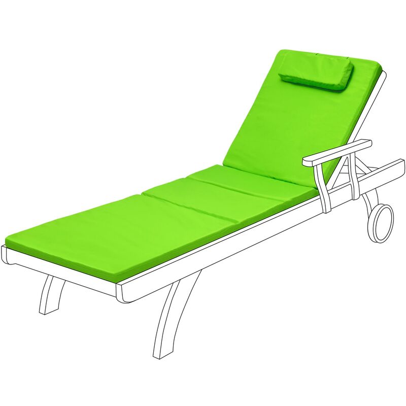 Coussin de chaise longue d'extérieur, Matelas transat confortable et pliable avec appui-tête, coussin de chaise longue de jardin, Citron vert