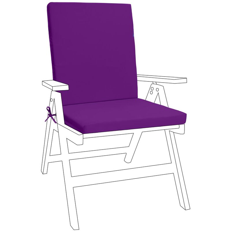 Coussin de chaise d'extérieur avec dossier, coussin de meubles de jardin, coussins de siège et de dossier souples avec attaches sécurisées, Violet