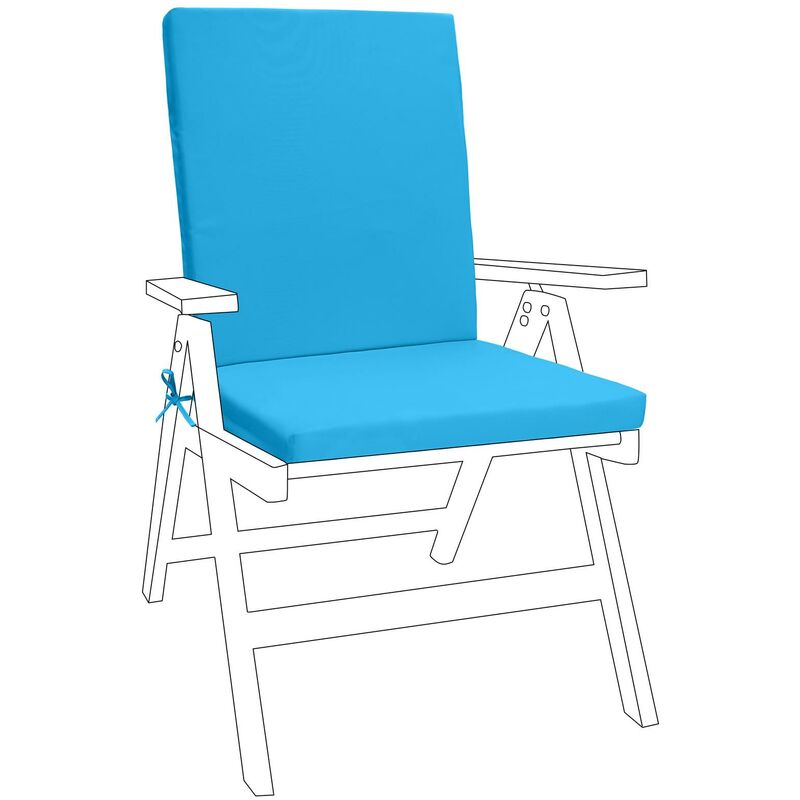 Coussin de chaise d'extérieur avec dossier, coussin de meubles de jardin, coussins de siège et de dossier souples avec attaches sécurisées, Turquoise