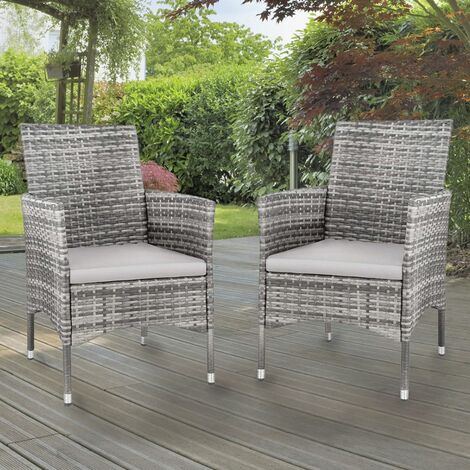 GardenKraft 10249 Outdoor Garden Chairs Set / Grey Coloured / 2 Individual Armchairs / Weatherproof Rattan Garden Furniture