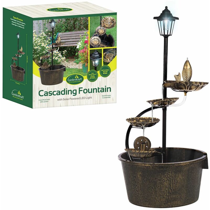 Gardenkraft - 12260 1 Tier Cascading Barrel Fountain with 4 Lotus Leaves Including Pump Garden Decoration Water Feature, Copper