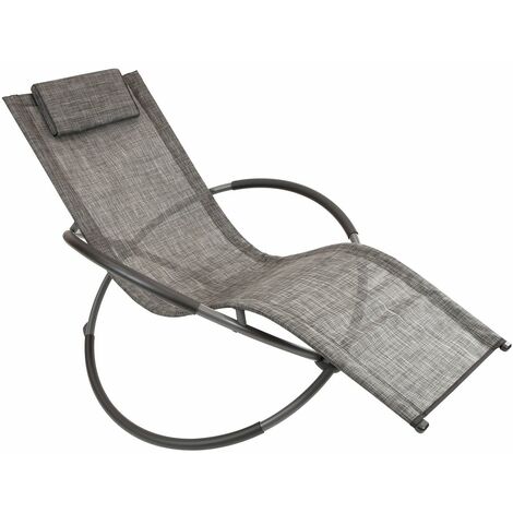 GardenKraft Louis Moon Chairs Rocking Sun Loungers/Garden Chairs with Pillow/Zero Gravity Effect/Steel Frame/Ultra-Durable Textilene Material/Grey Or Black Colour (Grey)