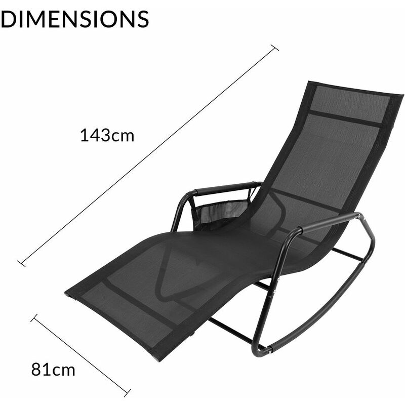 GardenKraft Outdoor Garden Rocking Chairs / 2 Styles Includes Pillow Or Side Bag/Steel Frame/Ultra-Durable Textilene Material/Black Or Grey Colours