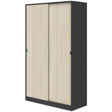 Garderobe 2 Türen Fiora, Schlafzimmer-Schrank 4 Regalböden, 50x200h cm Schwarz