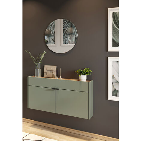 Garderobe Flurgarderobe schmal in grün mit Eiche ABERDEEN-01 modern 2-teilig mit Schuhschrank und Spiegel