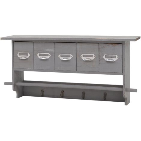 Garderobe HHG-355, Wandgarderobe Wandregal, Vintage mit 5 Schubladen 32x65x13cm Shabby Look, grau