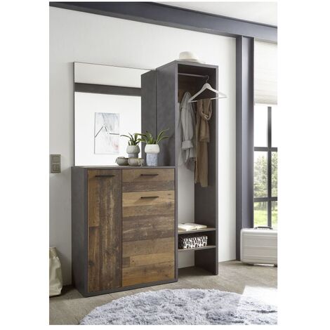 Garderobe Kompakt Diele Kleiderhaken Schuhschrank für Flur BRIDGE Matera Oldwo...