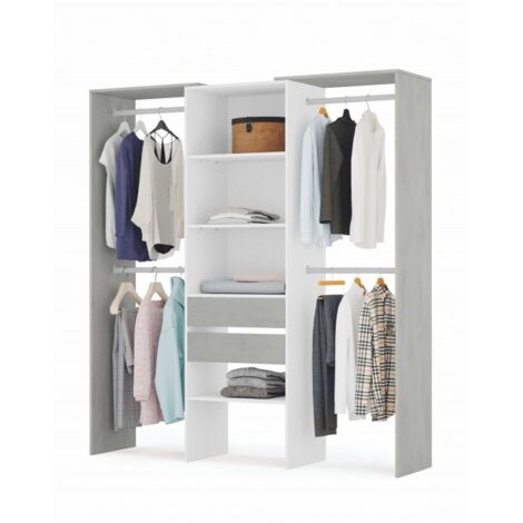 Garderobe Miramar, Struktur für begehbaren Kleiderschrank, Offener Kleiderschrank ohne Türen, Begehbarer Kleiderschrank, cm 179x50h202, Weiß und Zement