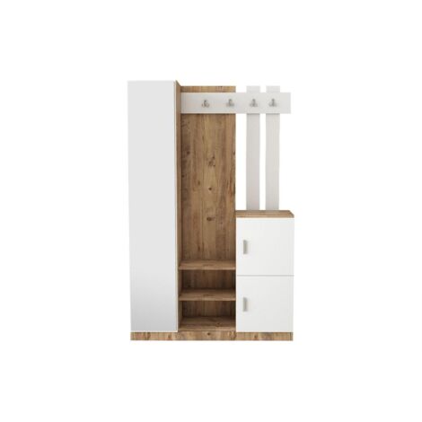 Garderobe mit 3 Türen & 1 Spiegel - Weiß & Holzfarben - MIROTA