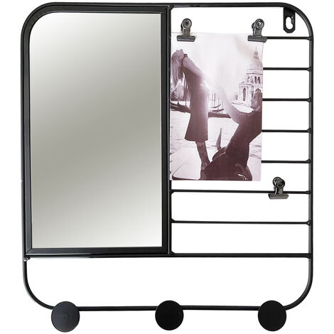 Garderobe mit Spiegel, Fotoklammern und Haken Metall-M980479