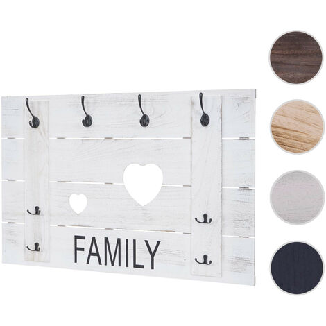 Garderobe murale HWC-C89 Family, planche vestiaire, vintage, 8 crochets 60x90cm - brun naturel