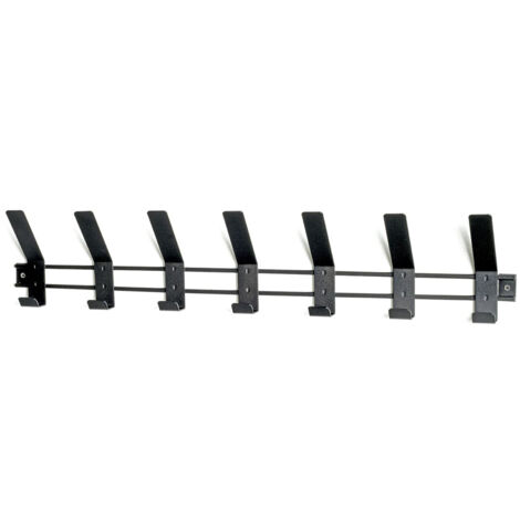 Garderobe murale, Patère murale avec 7 crochets en métal coloris noir -longueur 74 x profondeur 6 x hauteur 13 cm