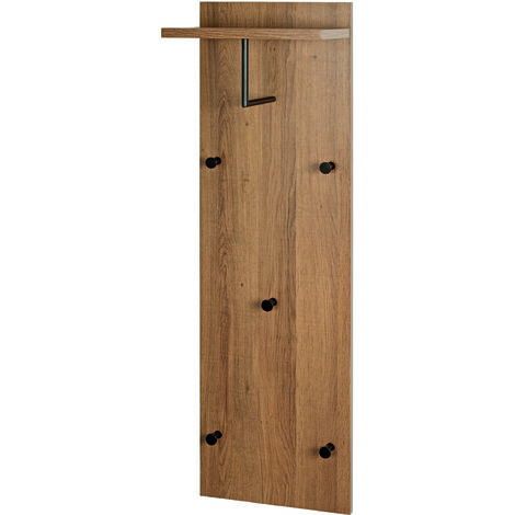 Garderobe murale, patère murale coloris chêne, noir - Longueur 30 x Profondeur 20 x Hauteur 100 cm