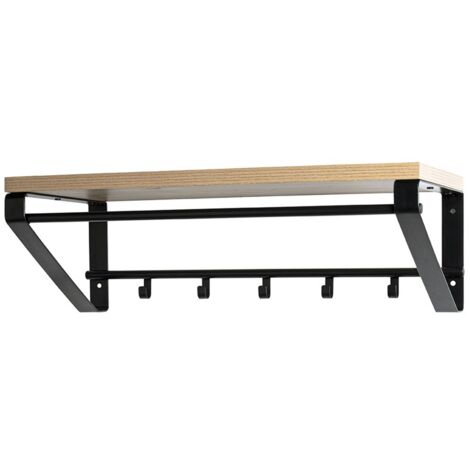 Garderobe murale, patère murale en bois coloris chêne clair et métal noir -longueur 70 x profondeur 30 x hauteur 23  cm