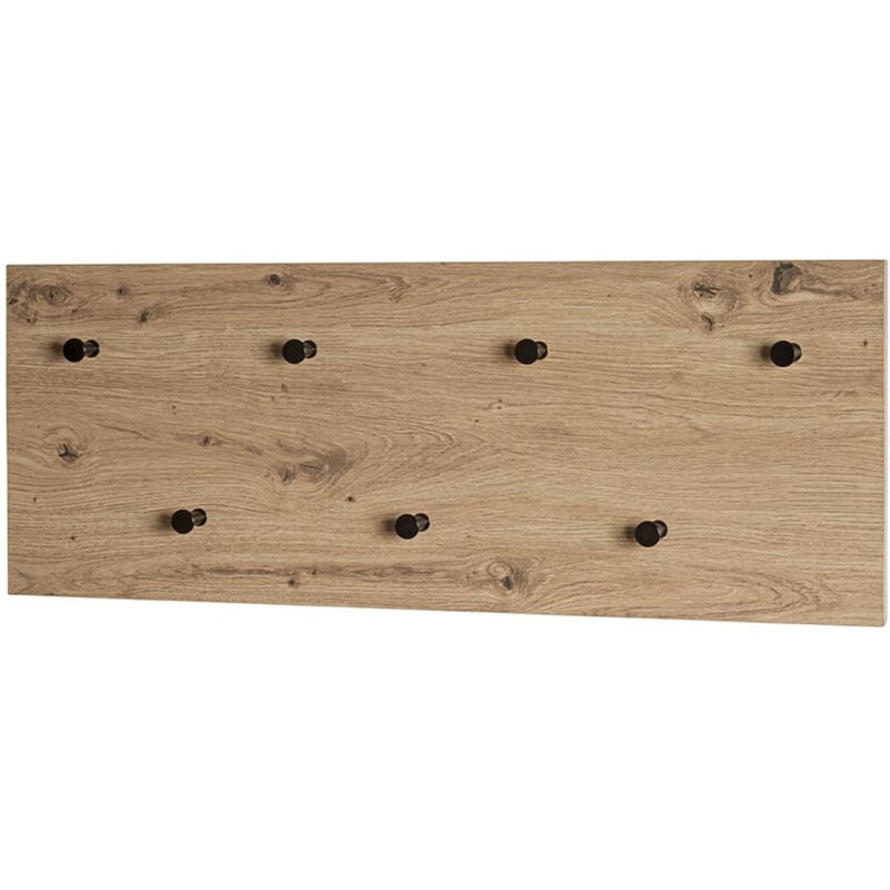 Garderobe murale, Patère murale en bois coloris chêne et métal noir -longueur 80 x profondeur 5 x hauteur 30 cm