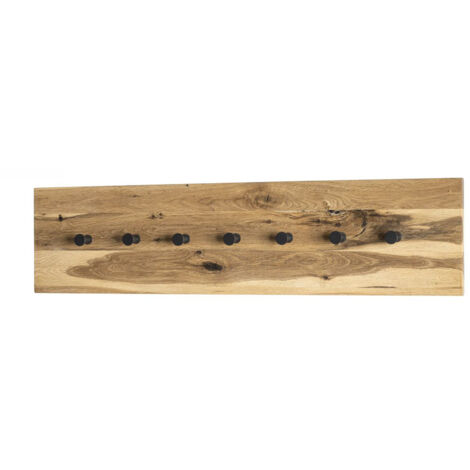 Garderobe murale, Patère murale en bois coloris chêne huilé et métal noir - longueur 80 x profondeur 6 x hauteur 20 cm