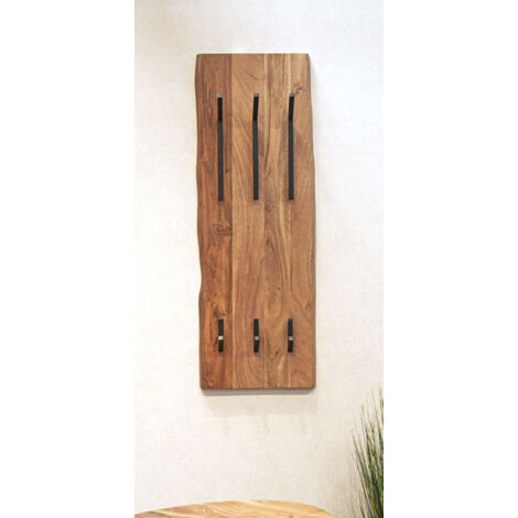 Garderobe murale, patère murale en bois coloris naturel et métal noir -longueur 36 x profondeur 12 x hauteur 100 cm