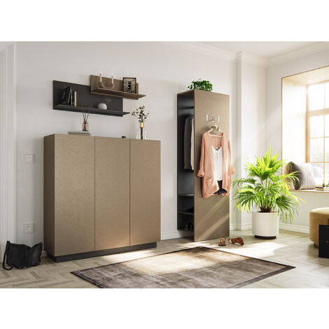 Garderobe Set Gala-L 3tlg Deko-Regal Schuhschrank 30 Paar Sand