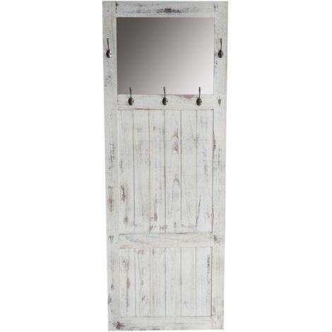 Garderobe Wandgarderobe mit Spiegel Wandhaken 180x65x7cm, Shabby-Look, Vintage weiß