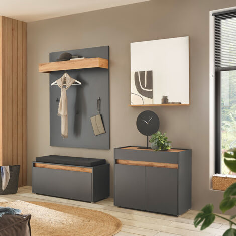 Garderoben Set in anthrazit mit Eiche CRISP-61, 4-teilig modern