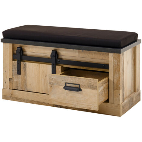 Garderobenbank inkl. Sitzkissen SHELTON-61 in Old Style hell Nb. mit anthrazit, B/H/T: ca. 93/51/43 cm