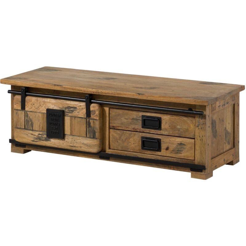 Table basse en bois de manguier laqué naturel railway 1011