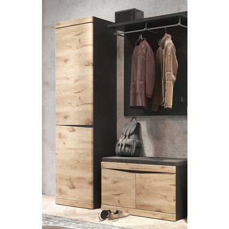 Garderobenmöbel Set 3-teilig mit Flurschrank, anthrazit, Eiche SUNBURY-129