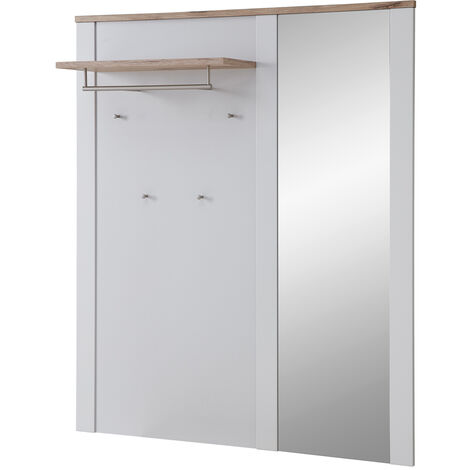 Garderobenpaneel matt grau mit Eiche DEVON-36 Landhausstil, 130 cm breit mit Spiegel