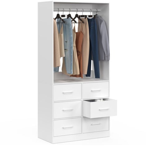IDMARKET Garderobenschrank B. 80 cm UPPAH mit 6 Fächern aus weißem Stoff