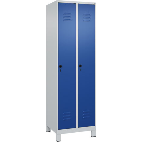 Garderobenschrank Classic PLUS H1950xB600xT500mm lichtgrau/enzianblau 2 Abt.C+P
